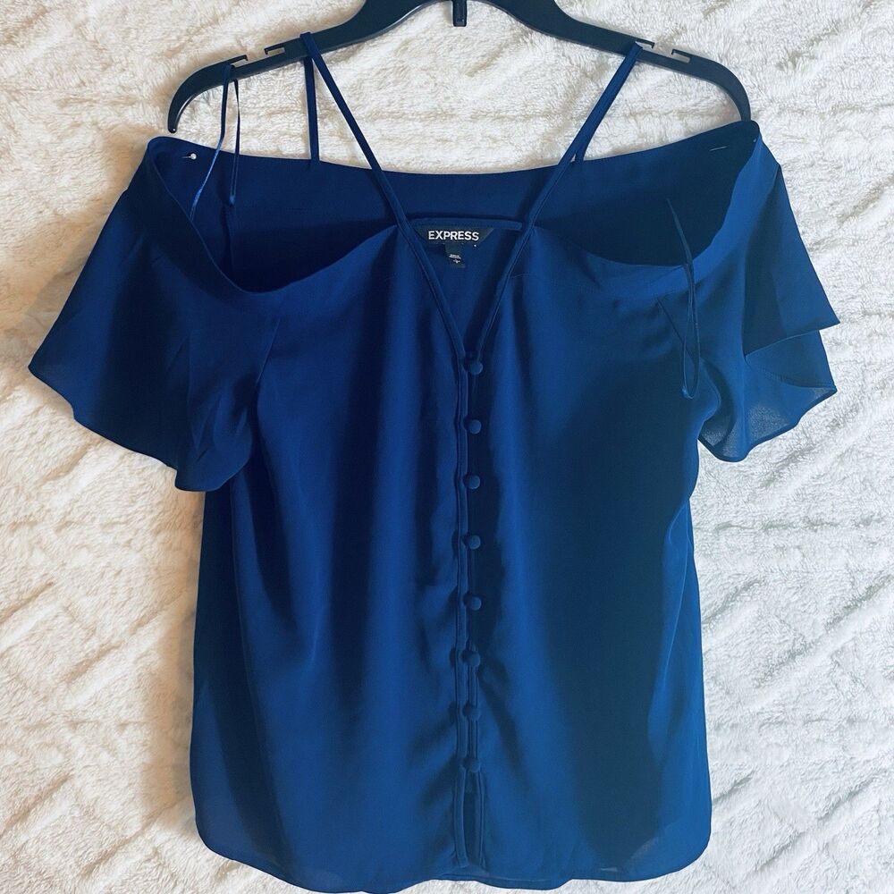 Express Womens Navy Blue Cold Shoulder Strappy  Romantic Sz S